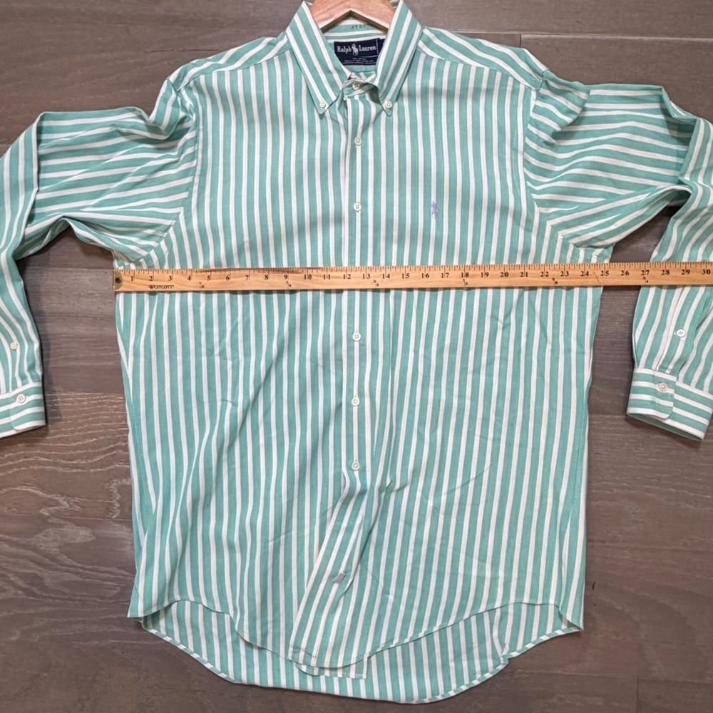 Ralph Lauren Mens XL Teal White Striped Hand Woven Cotton Button Down Shirt - Picture 4 of 8